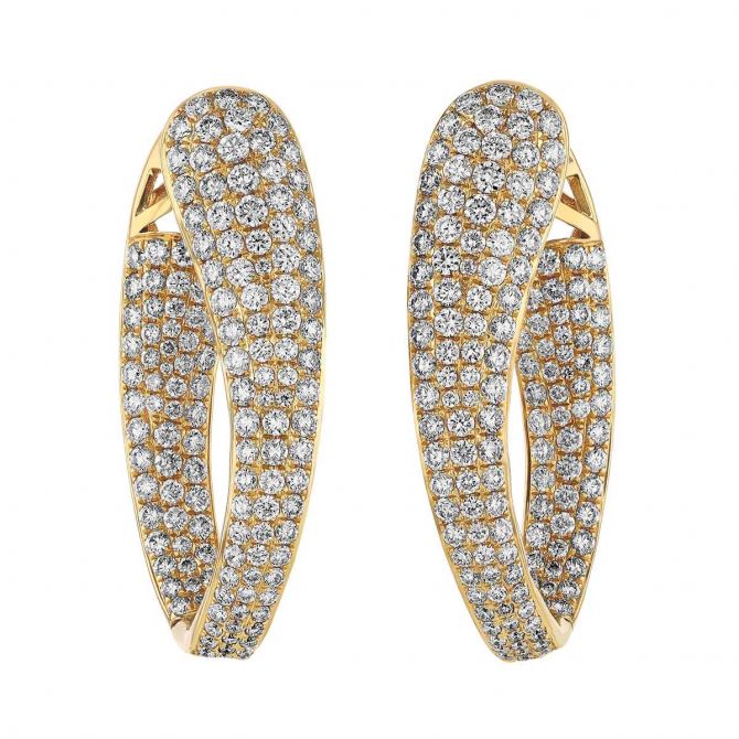 Diamond Pave Inside Out Hoop Earrings in Yellow Gold, 4.00 cttw